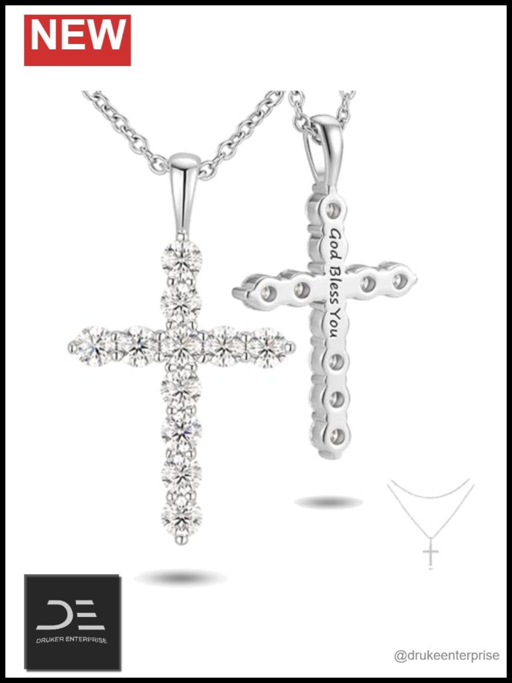 1.1ct Moissanite Cross Necklace 14K Gold Plated Sterling Silver Pendant